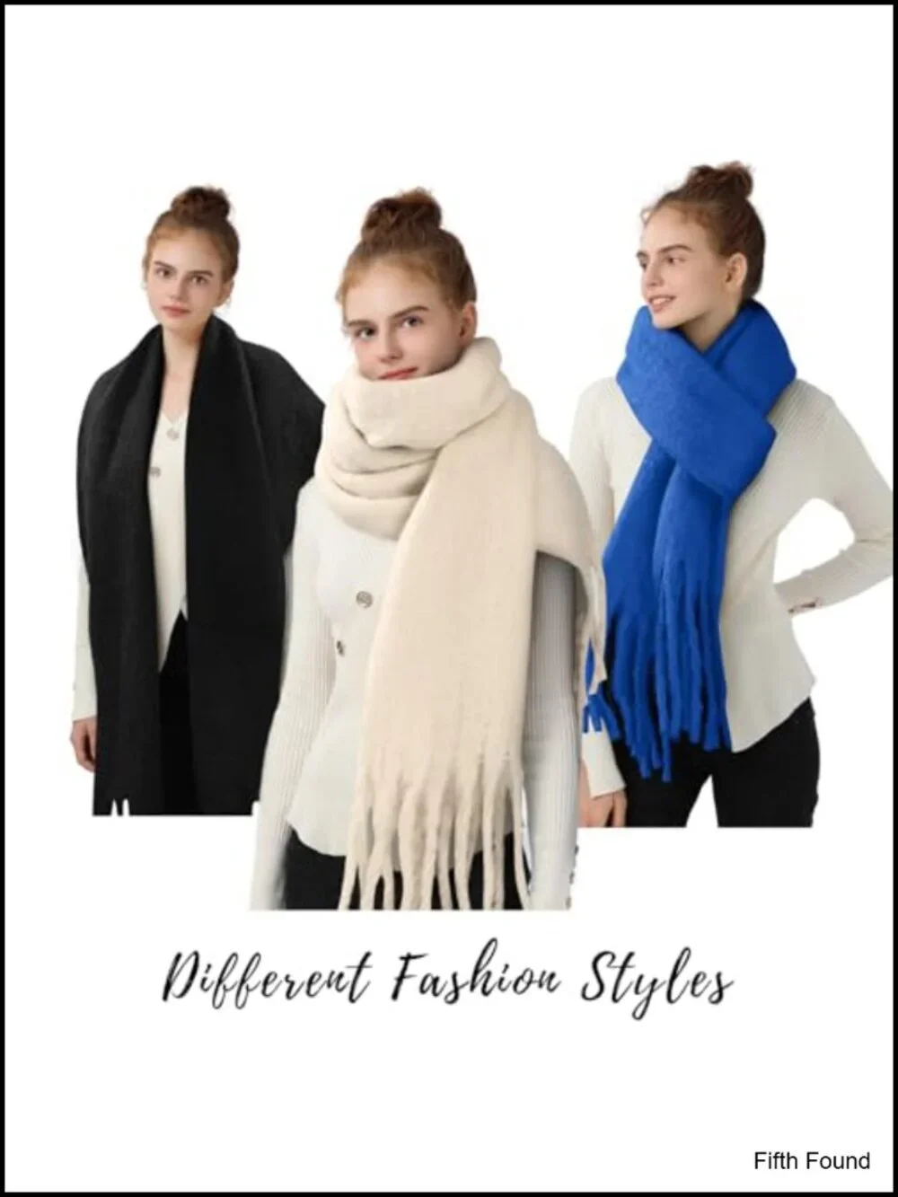 Women's Thick Warm Winter Scarf Acrylic Blanket Scarf with Fringe